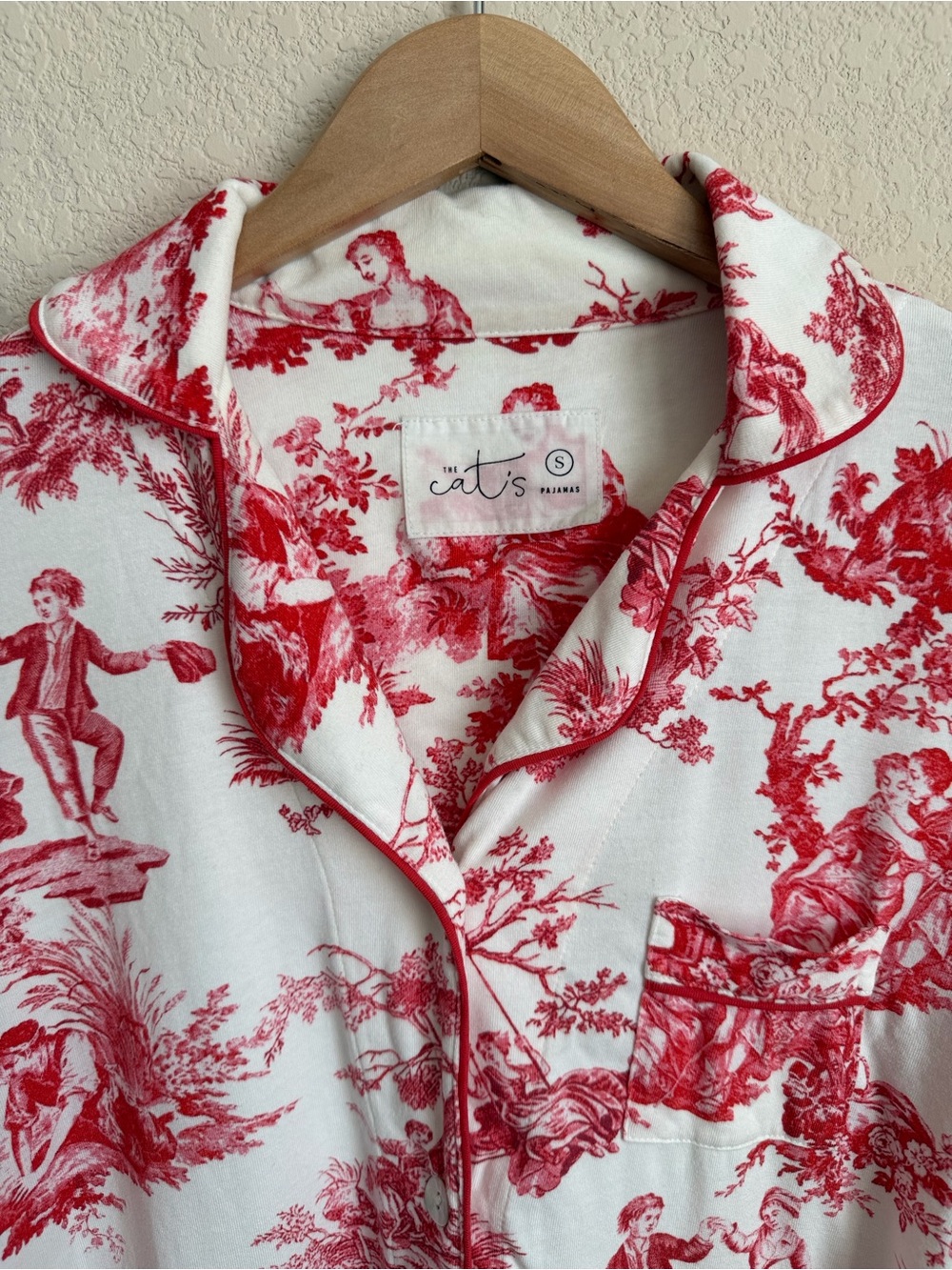 The Cat's Pajamas Idle Hours Red Toile Pima Knit Pajama Set Small Long Sleeve - Picture 8 of 16